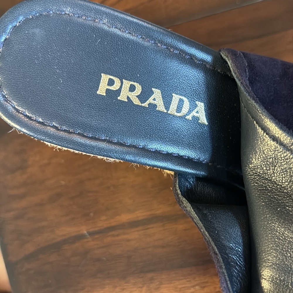 Prada Classic Navy Suede Rope Wedges Buckle Adjust Straps - Picture 8 of 11